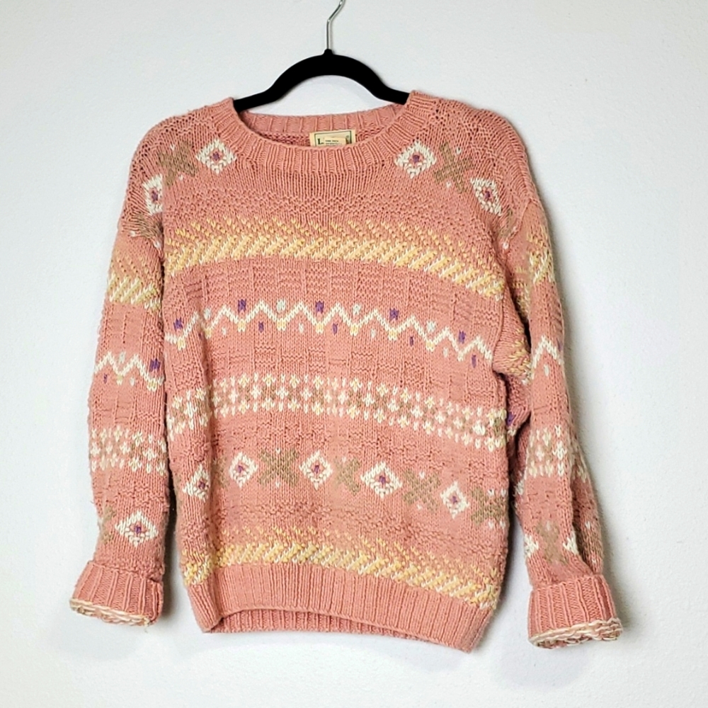 Vintage Pink Geometric Patterned Sweater Size Small